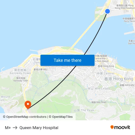M+ to Queen Mary Hospital map