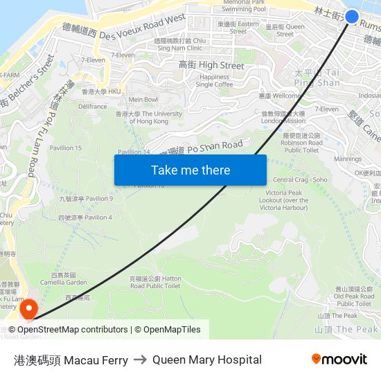 港澳碼頭 Macau Ferry to Queen Mary Hospital map