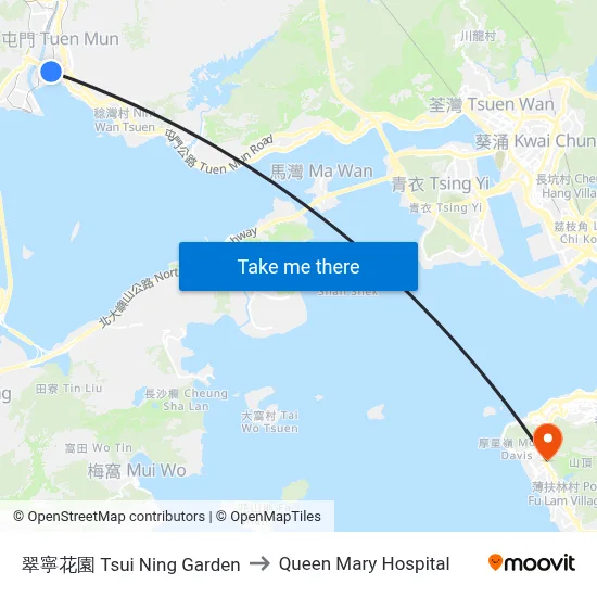 Tsui Ning Garden to Queen Mary Hospital map