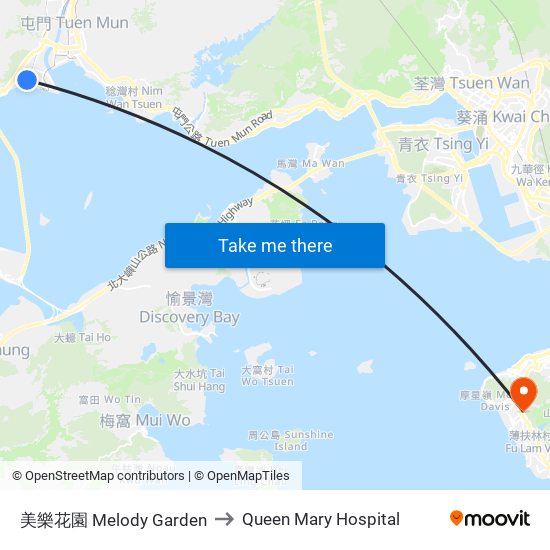 美樂花園 Melody Garden to Queen Mary Hospital map