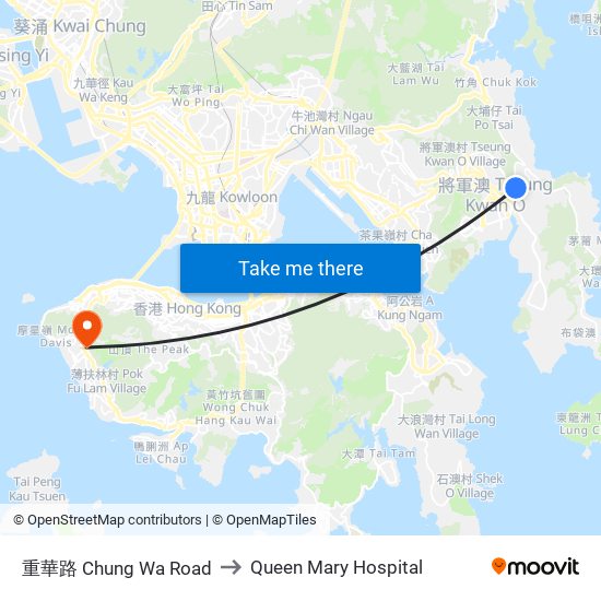 重華路 Chung Wa Road to Queen Mary Hospital map