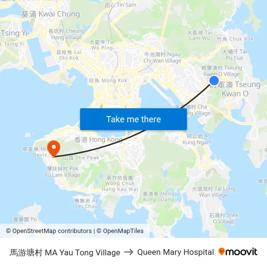 Ma Yau Tong Village to Queen Mary Hospital map