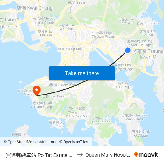Po Tat Estate Bus Interchange to Queen Mary Hospital map