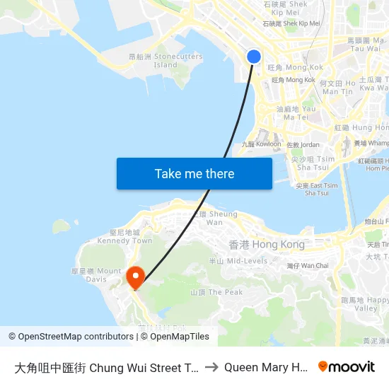 Chung Wui Street Tai Kok Tsui to Queen Mary Hospital map