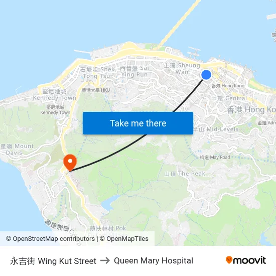 Wing Kut Street to Queen Mary Hospital map