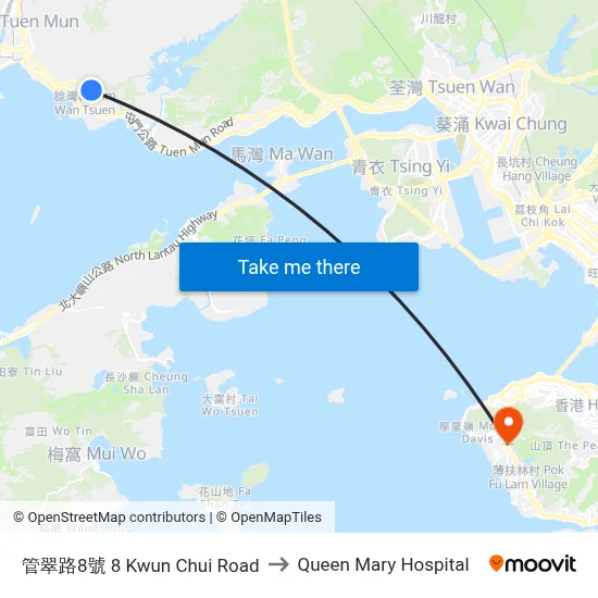 8 Kwun Chui Road to Queen Mary Hospital map