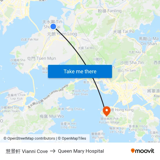 Vianni Cove to Queen Mary Hospital map