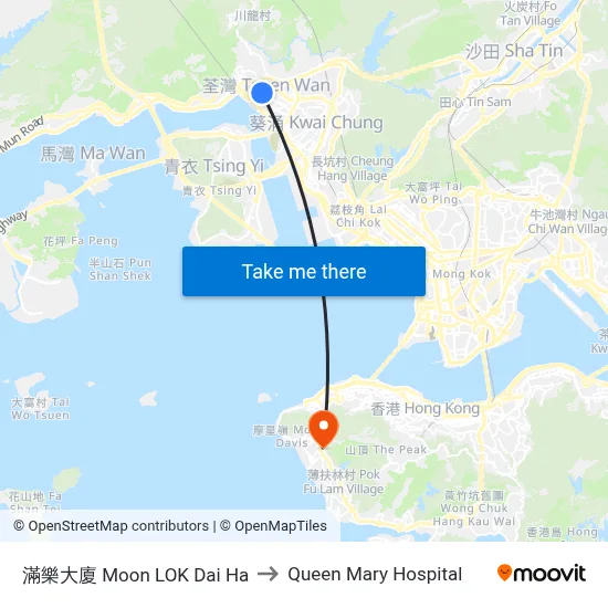 Moon Lok Building to Queen Mary Hospital map