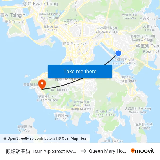 Tsun Yip Street Kwun Tong to Queen Mary Hospital map