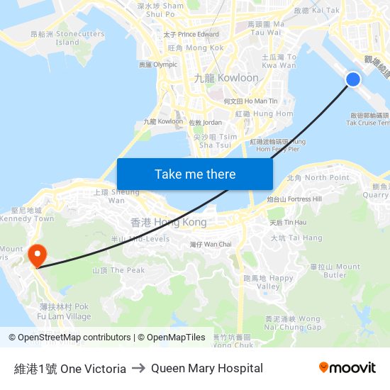 維港1號 One Victoria to Queen Mary Hospital map