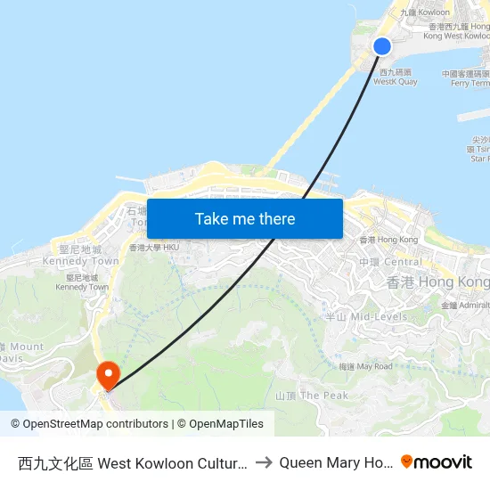 West Kowloon Cultural District to Queen Mary Hospital map