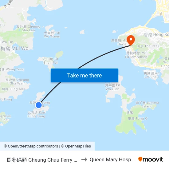 Cheung Chau Ferry Pier to Queen Mary Hospital map