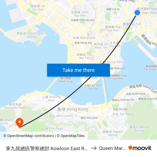 Kowloon East Regional Police Headquarters to Queen Mary Hospital map