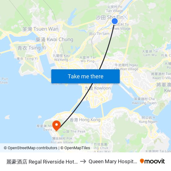 麗豪酒店 Regal Riverside Hotel to Queen Mary Hospital map