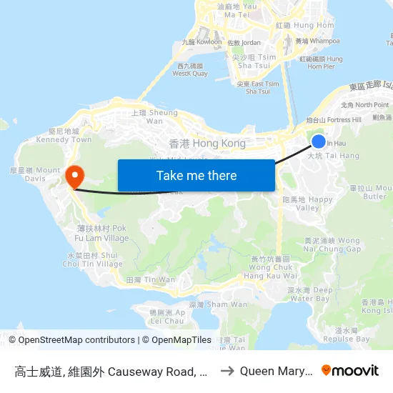 高士威道, 維園 Causeway Road, Victoria Park to Queen Mary Hospital map