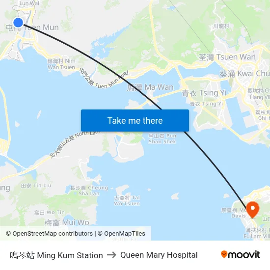 Ming Kum Station to Queen Mary Hospital map
