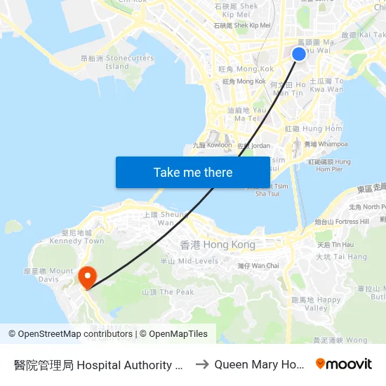 Hospital Authority Building to Queen Mary Hospital map