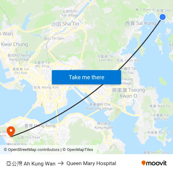 Ah Kung Wan to Queen Mary Hospital map