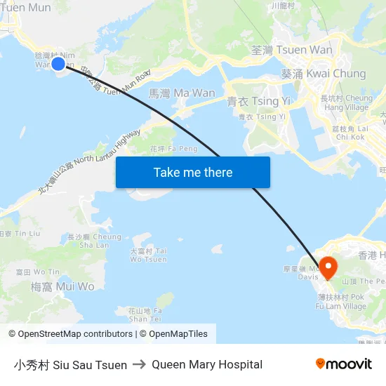 Siu Sau Tsuen to Queen Mary Hospital map