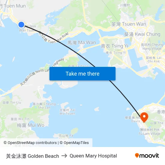 Golden Beach to Queen Mary Hospital map