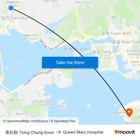 Tsing Chung Koon to Queen Mary Hospital map