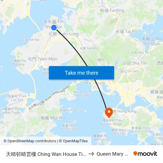 Ching Wan House, Tin Ching Estate to Queen Mary Hospital map