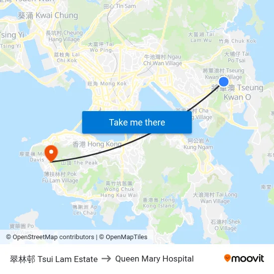 Tsui Lam Estate to Queen Mary Hospital map