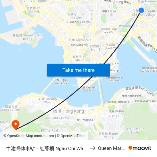 Ngau Chi Wan BBI - Hung Ngok House to Queen Mary Hospital map