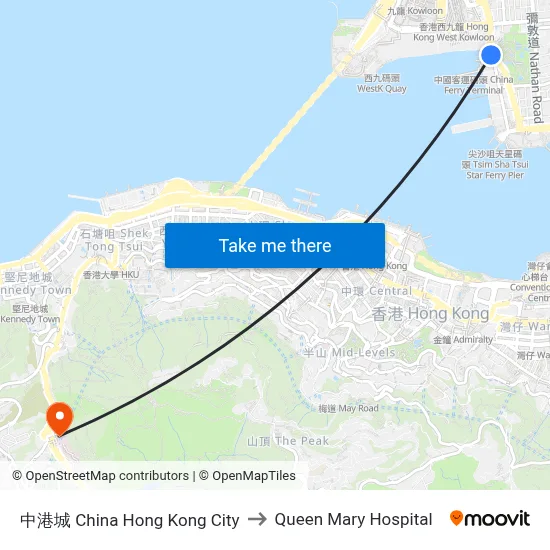 China Hong Kong City to Queen Mary Hospital map