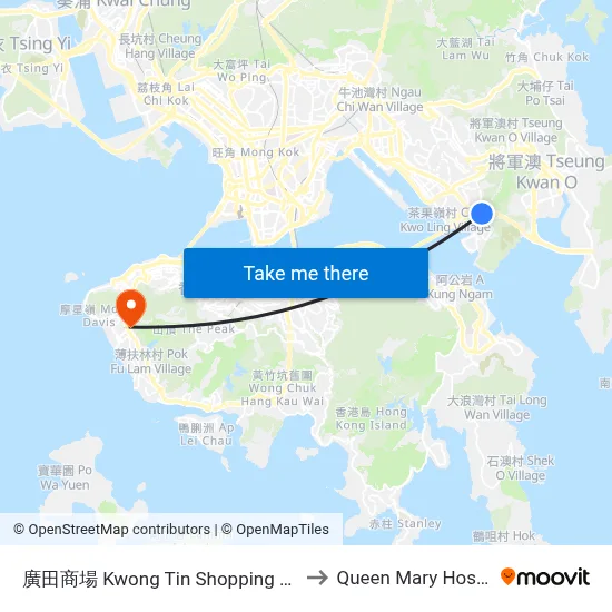 Kwong Tin Shopping Centre to Queen Mary Hospital map