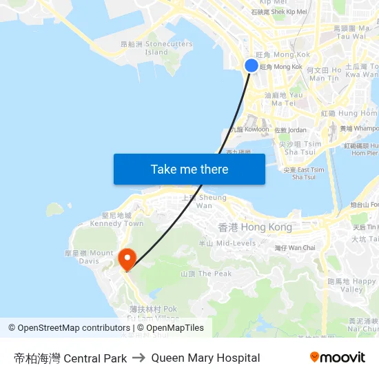 Central Park to Queen Mary Hospital map