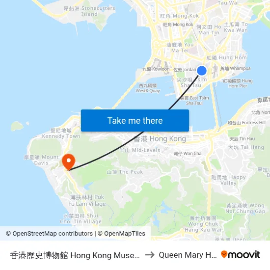 Hong Kong Museum Of History to Queen Mary Hospital map