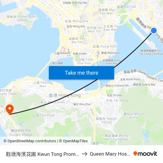 Kwun Tong Promenade to Queen Mary Hospital map
