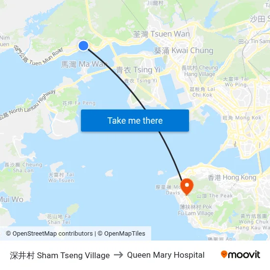 Sham Tseng Village to Queen Mary Hospital map