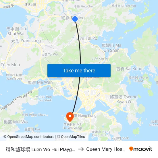 Luen Wo Hui Playground to Queen Mary Hospital map