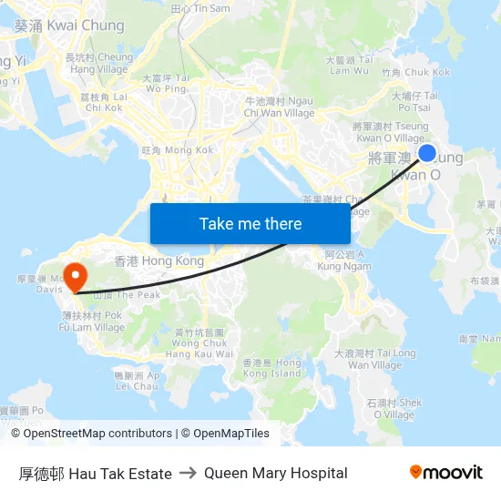 Hau Tak Estate to Queen Mary Hospital map