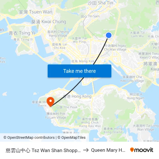 Tsz Wan Shan Shopping Centre to Queen Mary Hospital map