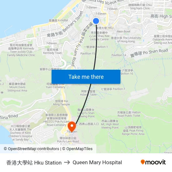 HKU Station to Queen Mary Hospital map