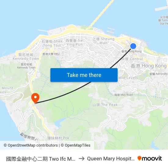 Two IFC Mall to Queen Mary Hospital map