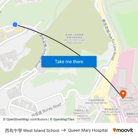 West Island School to Queen Mary Hospital map