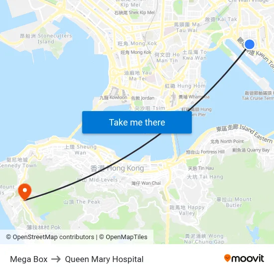 Mega Box to Queen Mary Hospital map