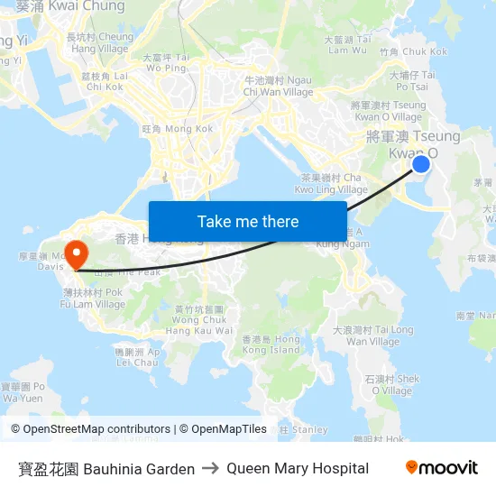 Bauhinia Garden to Queen Mary Hospital map