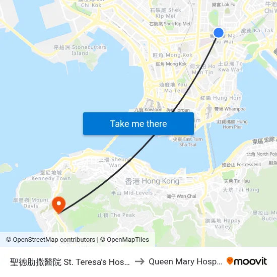St. Teresa's Hospital to Queen Mary Hospital map