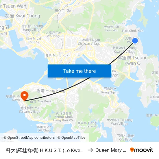 HKUST (Lo Kwee-Seong Building) to Queen Mary Hospital map