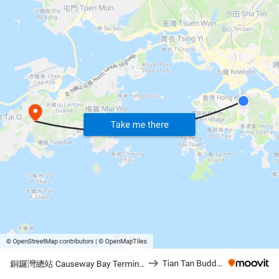 銅鑼灣總站 Causeway Bay Terminus to Tian Tan Buddha map