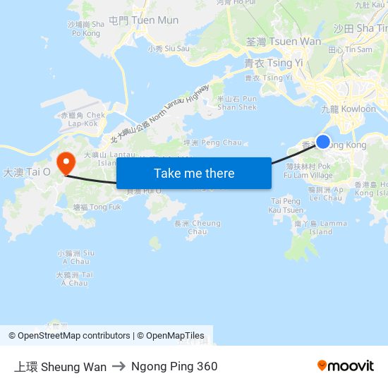 上環 Sheung Wan to Ngong Ping 360 map