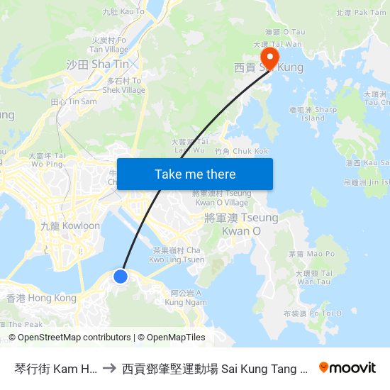 琴行街 Kam Hong Street to 西貢鄧肇堅運動場 Sai Kung Tang Shiu Kin Sports Ground map