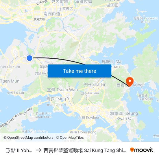 形點 II Yoho Mall II to 西貢鄧肇堅運動場 Sai Kung Tang Shiu Kin Sports Ground map