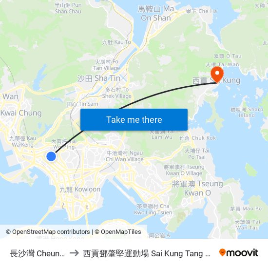 長沙灣 Cheung Sha Wan to 西貢鄧肇堅運動場 Sai Kung Tang Shiu Kin Sports Ground map