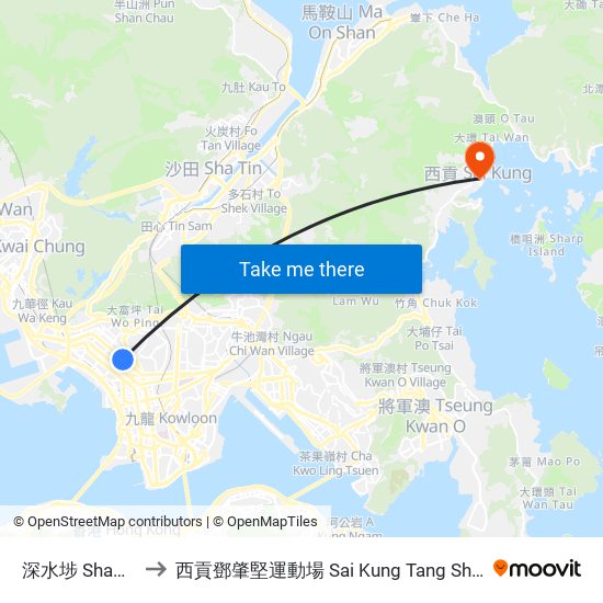 深水埗 Sham Shui Po to 西貢鄧肇堅運動場 Sai Kung Tang Shiu Kin Sports Ground map